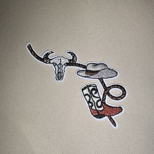 Western Embroidered Patch with Boot, Hat and Skull With  Horns